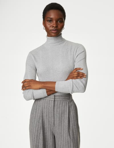 Ribbed Roll Neck Knitted Top M S Collection M S