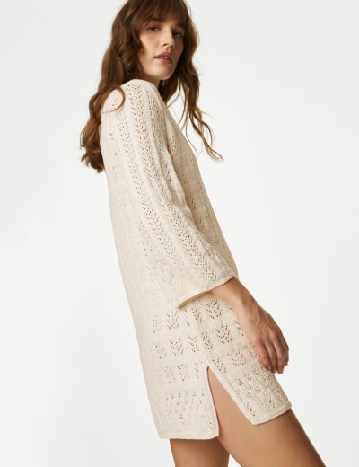 Urban Bliss Cream Knit Collared Midi Dress