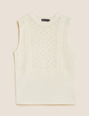 Cotton Blend Textured Knitted Vest