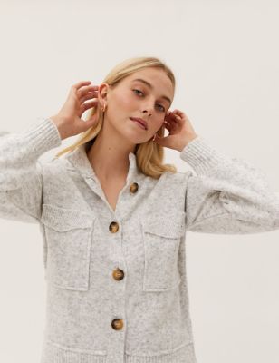 Textured Collared Relaxed Cardigan