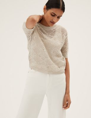 Textured Relaxed Knitted Top with Cotton