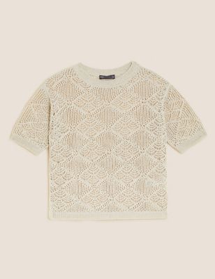 Textured Relaxed Knitted Top with Cotton