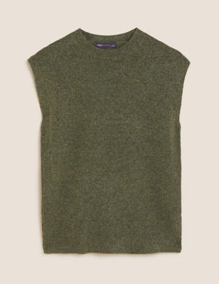 Ribbed Crew Neck Sleeveless Knitted Jumper