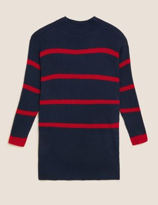Striped Funnel Neck Relaxed Longline Jumper