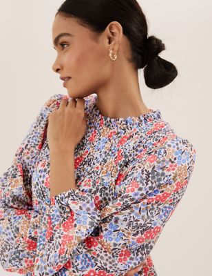 Ditsy Floral Smocked Long Sleeve Blouse