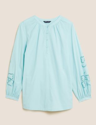 Pure Cotton Textured Puff Sleeve Blouse