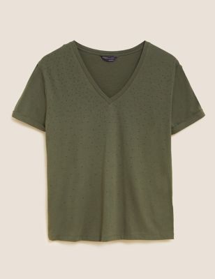 Cotton Modal Blend Embellished T-Shirt