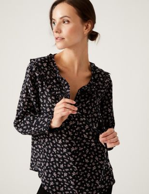 Cotton Rich Printed Long Sleeve Blouse