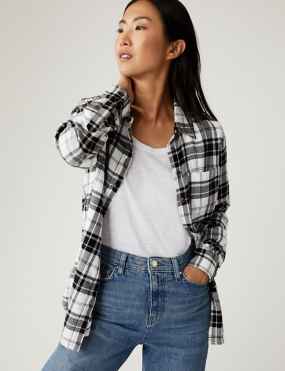 Mona Checked Blouse blue-white check pattern casual look Fashion Blouses Checked Blouses 