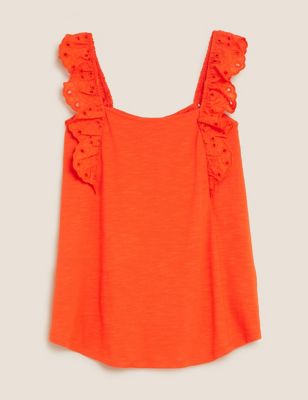 Pure Cotton Broderie Sleeveless Vest Top