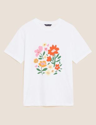 Pure Cotton Sequin Floral Crew Neck T-Shirt