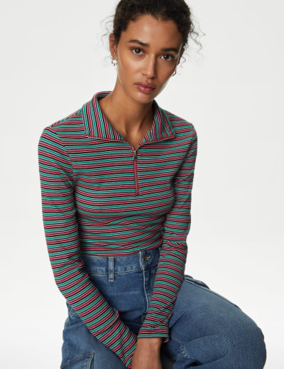 Cotton Rich Striped Half Zip Top 32 of 32
