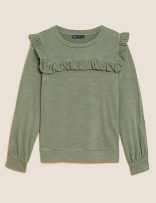 Pure Cotton Ruffle Detail Sweatshirt