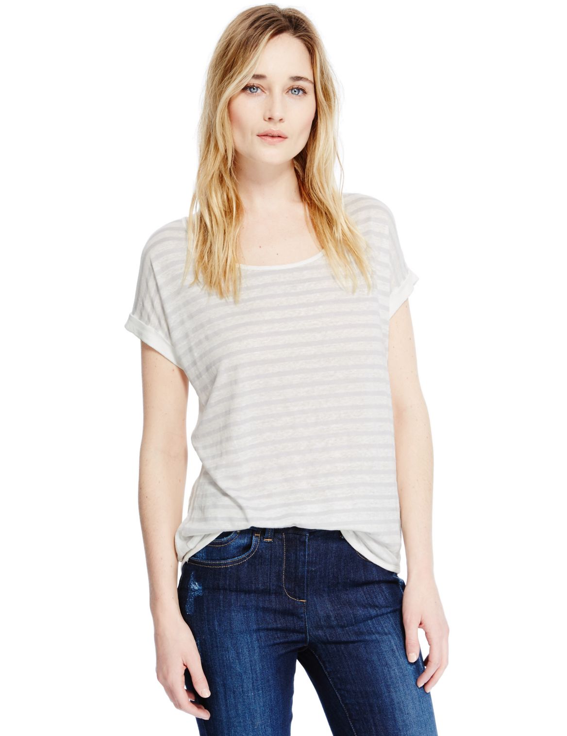 Striped T-shirt With Linen Grey Mix | Myvee