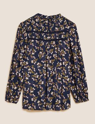 Floral High Neck Long Sleeve Blouse