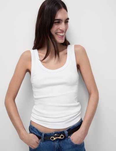 Cotton Rich Ribbed Square Neck Vest Top Albaray M S