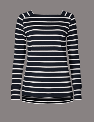 Лонгслив с квадратным вырезом, в полоску