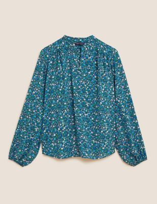 Printed Long Sleeve Popover Blouse