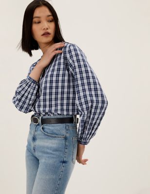 Pure Cotton Checked Regular Fit Blouse