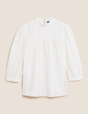Pure Cotton Broderie 3/4 Sleeve Blouse