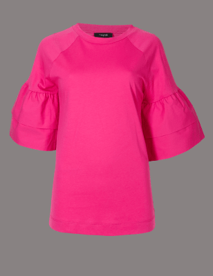 Топ навыпуск из 100% хлопка свободного кроя с расклешенным рукавом