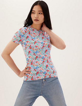 Ladies Marks & Spencer M&S Blue White Stripe Supima Cotton Top T Shirt 8-22 NEW