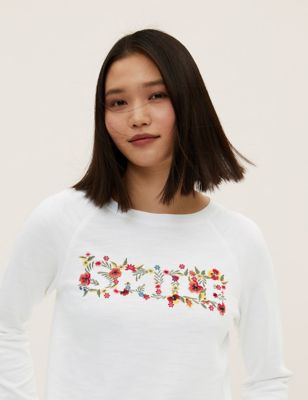 Pure Cotton Slogan Long Sleeve Sweatshirt