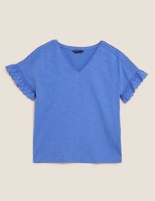 NEW Girls Top Large 10-12 Blue Black Stripe Short Sleeve High Low Shirt School