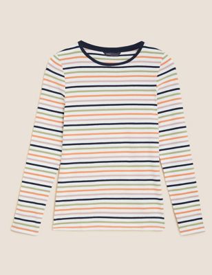 Cotton Rich Striped Long Sleeve Top