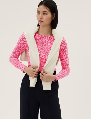 Cotton Rich Printed Fitted Long Sleeve Top