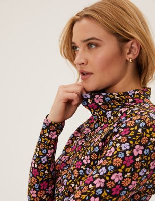 Cotton Rich Printed Funnel Neck Top