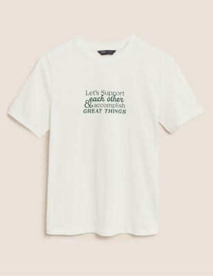 Pure Cotton Slogan Crew Neck T-Shirt