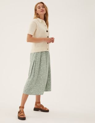 Jersey Printed Midi A-Line Skirt
