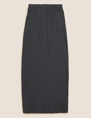 Cotton Blend Ribbed Maxi Pencil Skirt