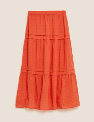 Pure Cotton Midaxi Tiered Skirt