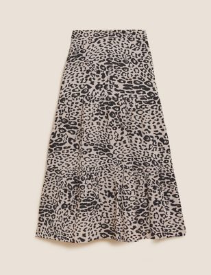 Animal Print Midaxi Tiered Skirt