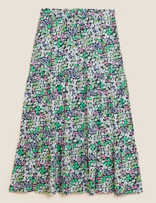 Pure Cotton Ditsy Floral Midi Tiered Skirt
