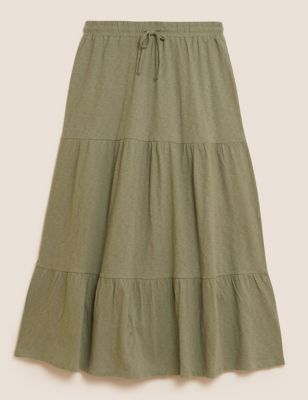 Pure Cotton Midi Tiered Skirt
