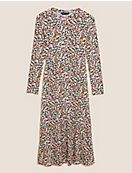 Многоярусное платье миди из джерси с цветочным принтом