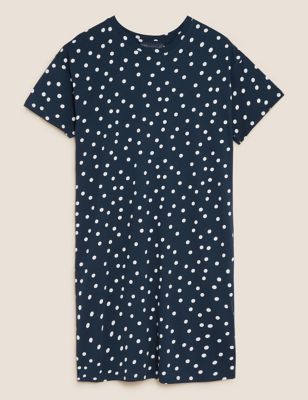 Pure Cotton Polka Dot Mini T-Shirt Dress