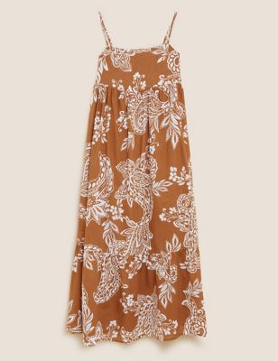 Pure Cotton Printed Midaxi Tiered Dress
