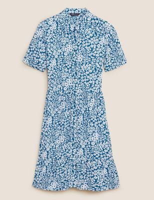 Floral Short Sleeve Mini Shirt Dress