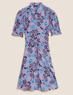 Floral Belted Mini Shirt Dress