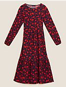 Многоярусное платье-миди с фактурным цветочным рисунком