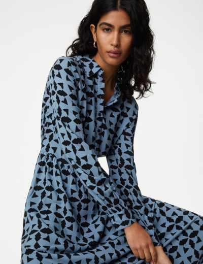 PRINTED BUTTON FRONT MIDI DRESS