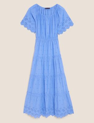 Pure Cotton Broderie Midaxi Waisted Dress