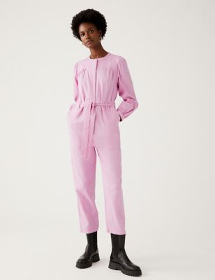 Pure Cotton Printed Belted Utility Jumpsuit