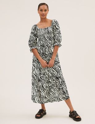 Pure Cotton Zebra Print Midaxi Dress