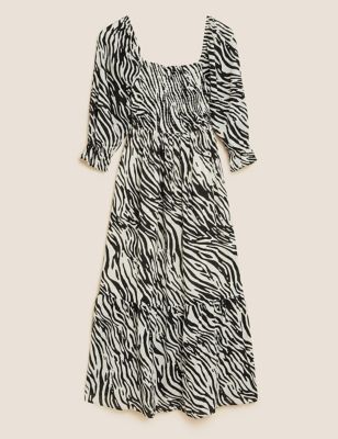 Pure Cotton Zebra Print Midaxi Dress