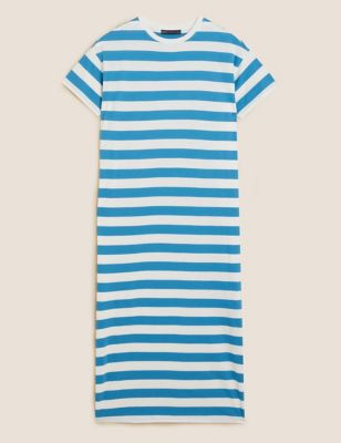 Pure Cotton Striped Midi T-Shirt Dress